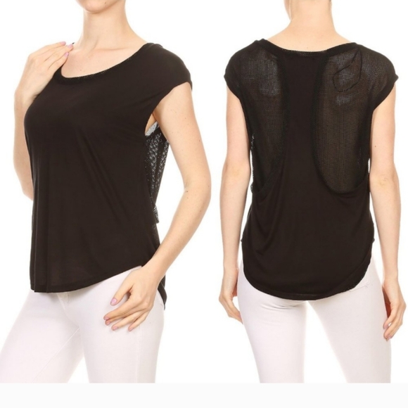 Black Athletic Crop Top Mesh Back Workout Tank - Picture 1 of 4